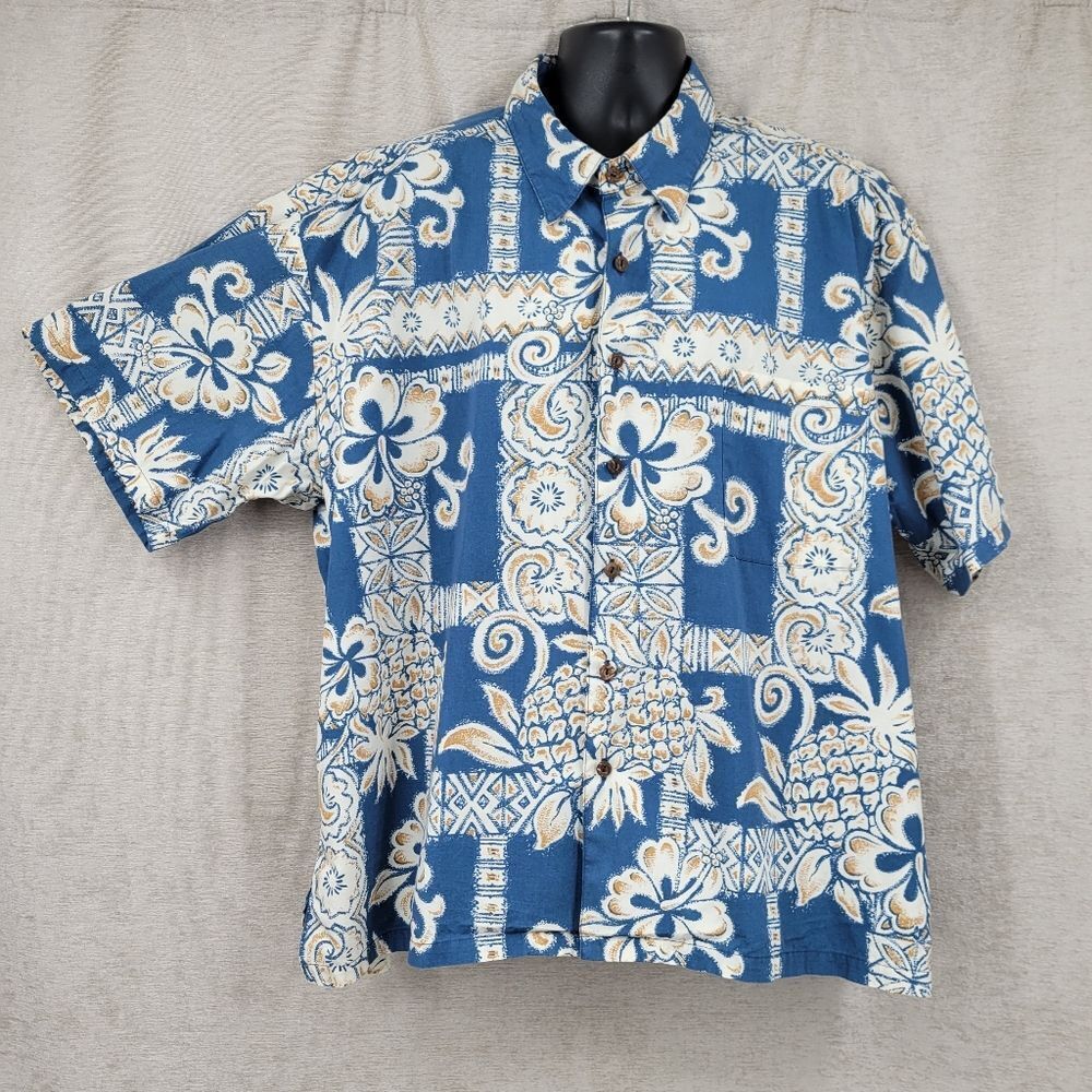 Napili Vintage Men's Blue Floral Short Sleeve Button Up Hawaiian Shirt